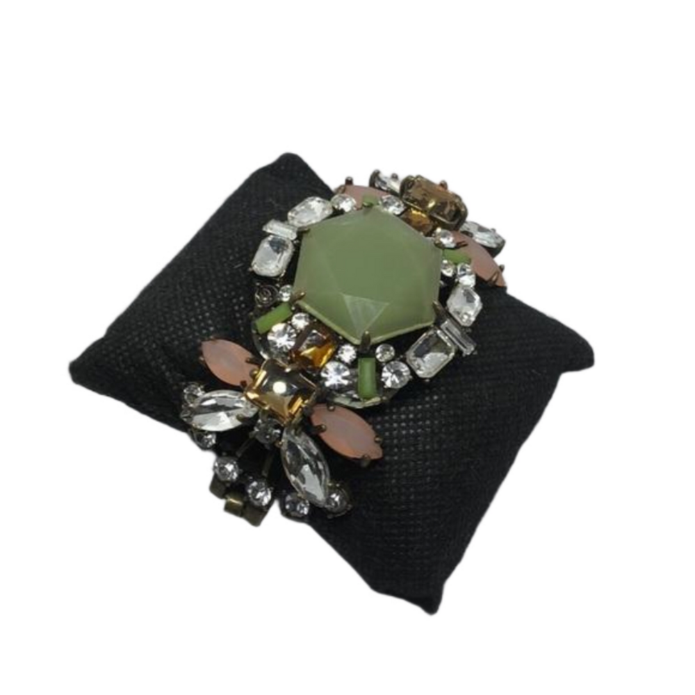 𝅺Antique brass tone chain faux gemstone floral/medallion rhinestone bracelet